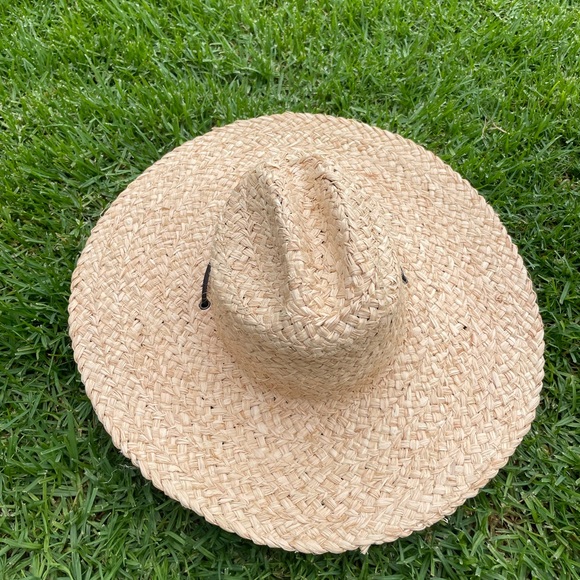 wyeth milos tan raffia straw wide brim strap detail summer sun hat one size NEW - Picture 4 of 5